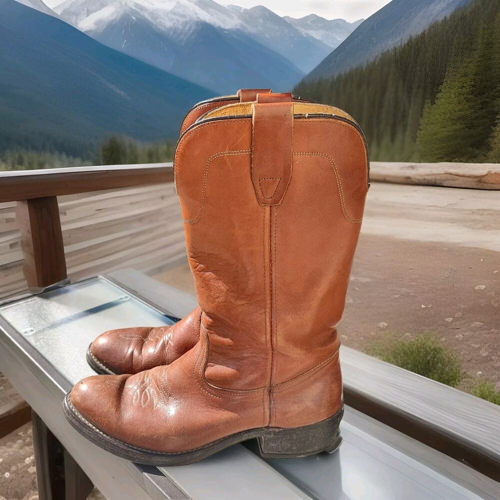 Georgia Cowboy Boots Mens Size 9.5 D Brown Leather Carbo-Tec Western Boot Rodeo